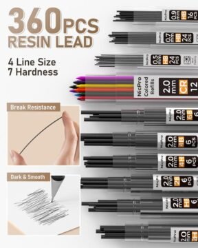 Nicpro 6 Pack Art Mechanical Pencil Set, 3 Pack Metal Drafting Pencil 0.5 mm & 0.7 mm & 0.9 mm & 3 Pack 2mm Lead Holder (6B 4B 2B HB 2H 4H Colors) for Sketching Drawing with 20 Tube Lead Refills Case