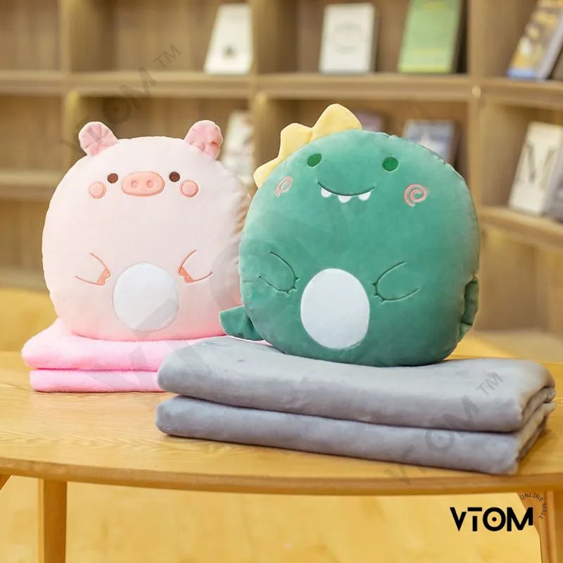 VTOM Cute 3 in 1 Cushion Blanket Hand Warmer Office Car Seat Cushion Pillow Bantal Peluk Bantal Selimut 2 in 1 Travel Pillow Quilt Dual Purpose