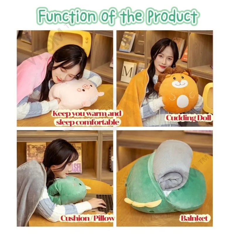 VTOM Cute 3 in 1 Cushion Blanket Hand Warmer Office Car Seat Cushion Pillow Bantal Peluk Bantal Selimut 2 in 1 Travel Pillow Quilt Dual Purpose