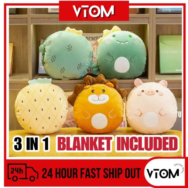 VTOM Cute 3 in 1 Cushion Blanket Hand Warmer Office Car Seat Cushion Pillow Bantal Peluk Bantal Selimut 2 in 1 Travel Pillow Quilt Dual Purpose