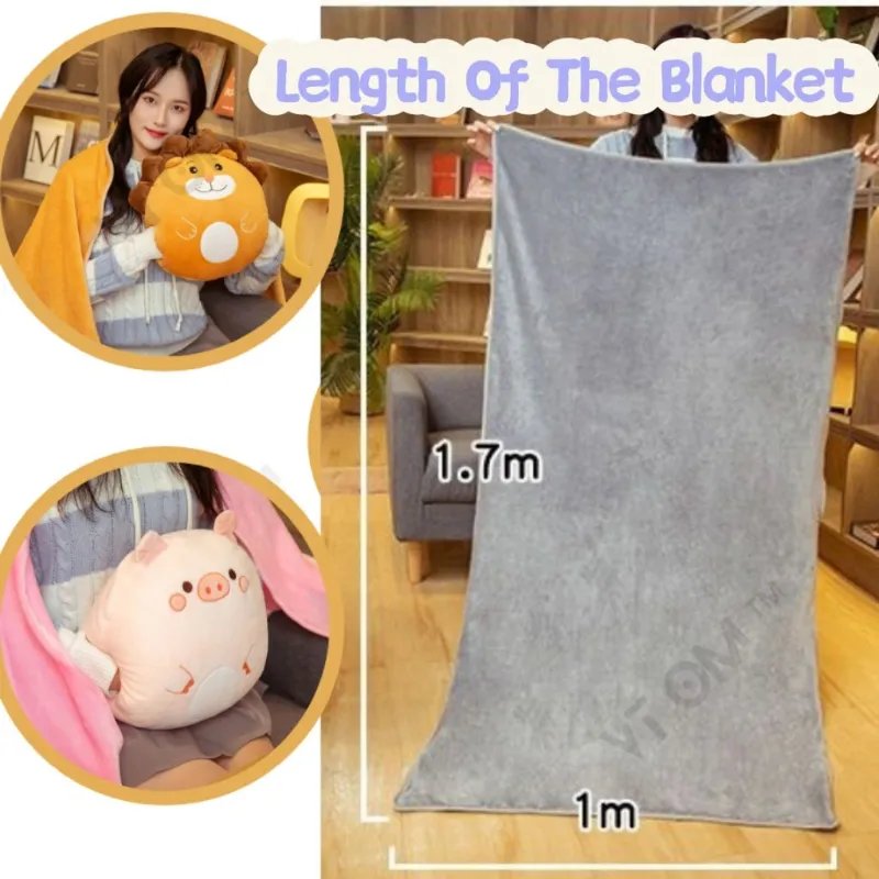 VTOM Cute 3 in 1 Cushion Blanket Hand Warmer Office Car Seat Cushion Pillow Bantal Peluk Bantal Selimut 2 in 1 Travel Pillow Quilt Dual Purpose