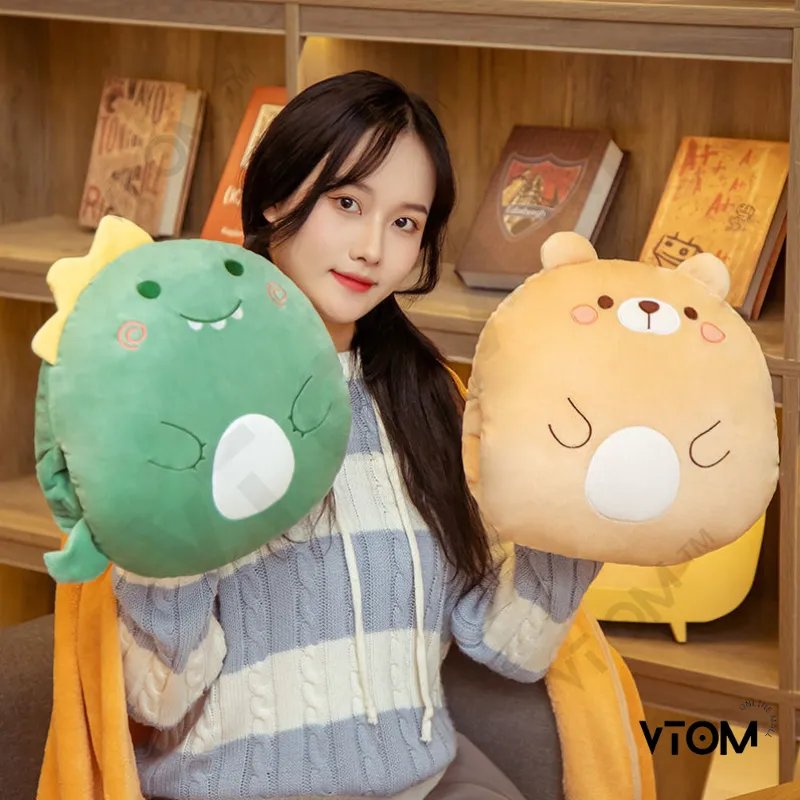 VTOM Cute 3 in 1 Cushion Blanket Hand Warmer Office Car Seat Cushion Pillow Bantal Peluk Bantal Selimut 2 in 1 Travel Pillow Quilt Dual Purpose